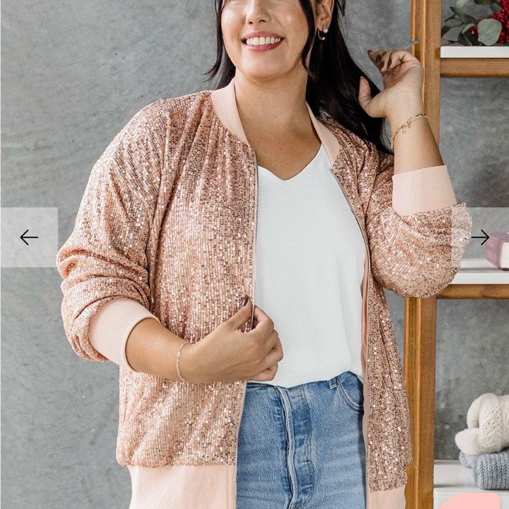 New Sparkling Rose Gold Sequin Bomber Jacket